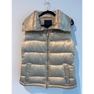Talbots Women's Quilted Down Puffer Vest Gold Metallic Zip Front Size S